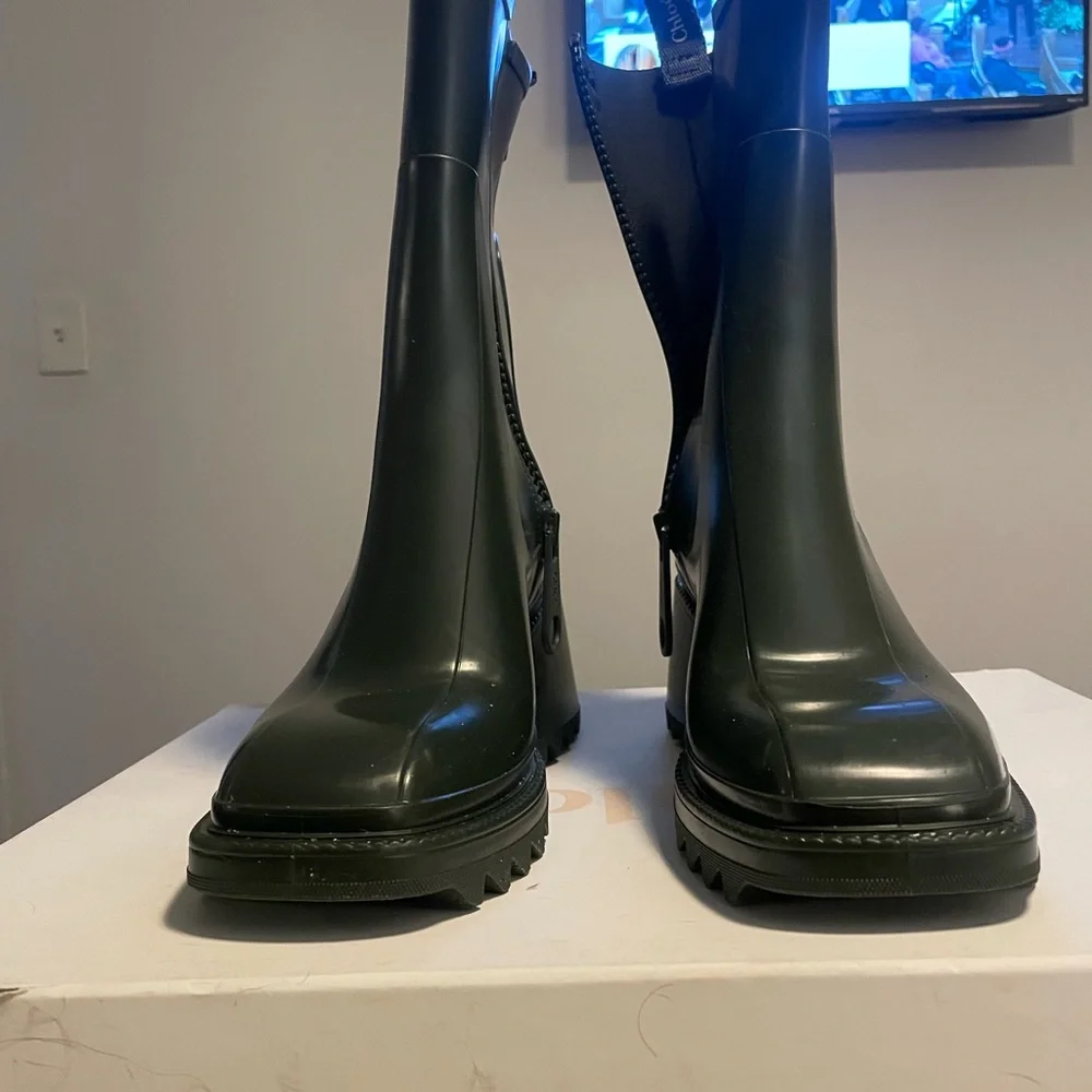 Chloe Dark Green Rain Boots - Picture 4 of 6